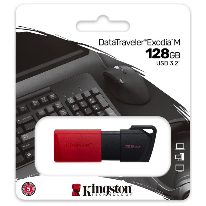 Kingston Flash Drive Usb3.2 128Gb Exodiam Nero-Rosso