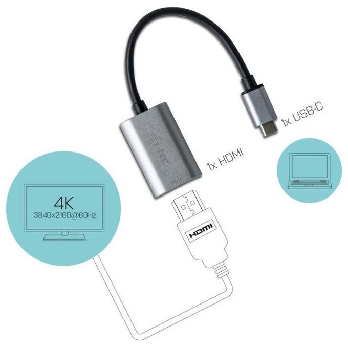 I-tec Metal C31METALHDMI60HZ Cavo di Interfaccia e Adattatore Usb-C 3.1 Hdmi Grigio-Turchese