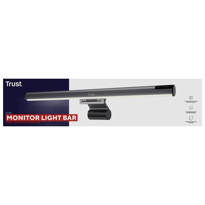 Trust 25483 Shyne Barra Luminosa per Monitor con Comandi Touch Regolazione Luminosita' e Temperatura Colore 3 Livelli Alluminio colore Nero