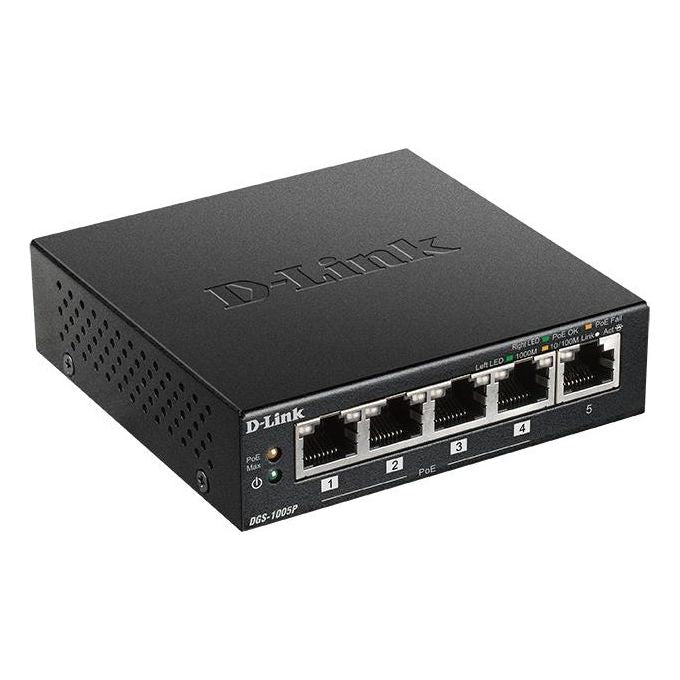 D-Link DGS-1005P Router Switch 5 Porte 10-100-1000Gb Senza Alimentazione Aggiuntiva