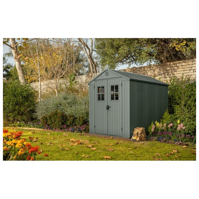 Keter 256880 Darwin 6x8 Casetta da Giardino in Resina EVOTECH+ 190x244x221 cm Pavimento Incluso colore Verde
