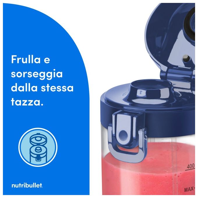 NutriBullet NBP003NBL Frullatore per Sportivi Portatile Cordless USB-C 0.475 L Tritaghiaccio colore Blu Navy