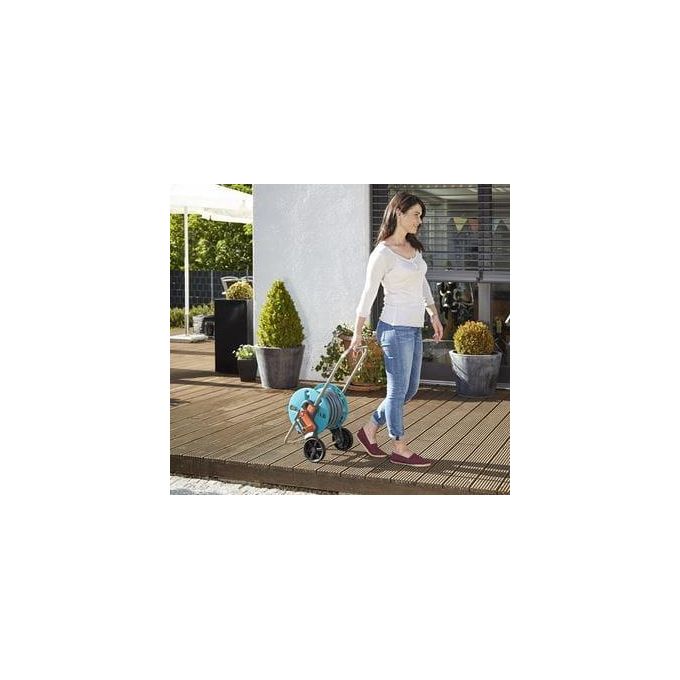 Gardena 18502-50 AquaRoll S Carrello Avvolgitubo Set con Tubo 20 m Lancia e Raccordi colore Nero Blu Acciaio inox