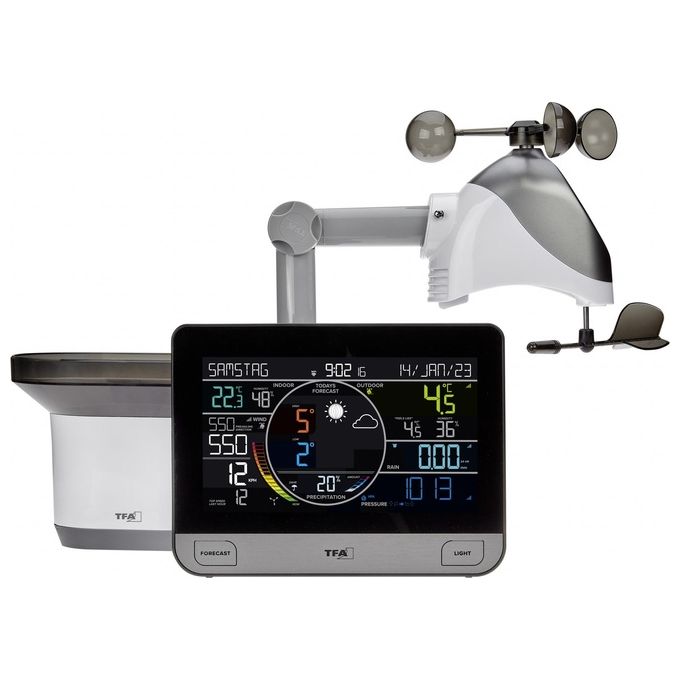 TFA-Dostmann 35.8003.01 View Pro Stazione Meteo WLAN con WiFi Previsioni 7 Giorni Sensore Esterno Anemometro Pioggia Temperatura Umidita' Pressione colore Nero