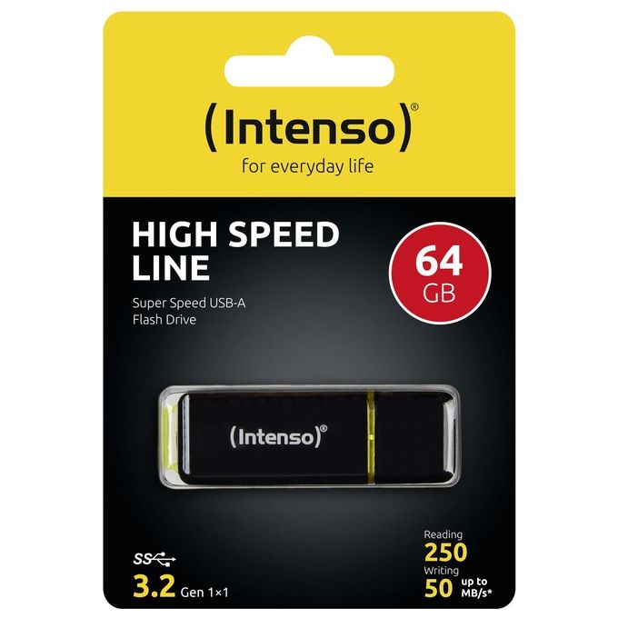 Intenso High Speed Line Unita' Flash Usb 64Gb Usb Tipo a 3.2 Gen 1 Nero-Giallo