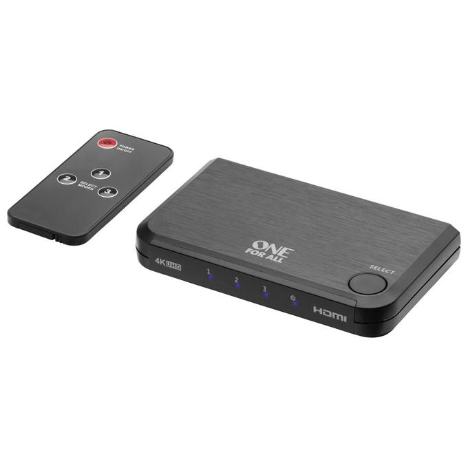One for All SV1632 Switcher HDMI 3 Ingressi 1 Uscita 4K Ultra HD 60 Hz con Telecomando colore Nero
