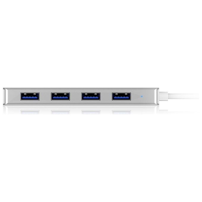 Raidsonic IB-HUB1425-C3 Hub USB-C a 4 Porte con 4 Porte USB 3.0 Connettore USB 3.0 in Alluminio Cavo Integrato Argento-Bianco