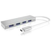 Raidsonic IB-HUB1425-C3 Hub USB-C a 4 Porte con 4 Porte USB 3.0 Connettore USB 3.0 in Alluminio Cavo Integrato Argento-Bianco