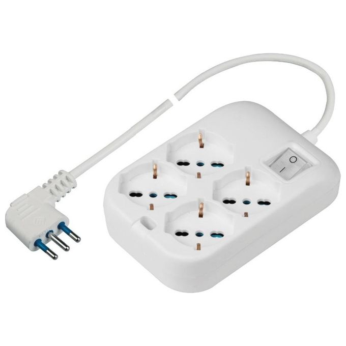 Polypool Presa Multipla Quadrata con 4 Prese P40 Pluristandard Spina Salvaspazio Grande 16A 1,5mti Cavo e Interruttore Bianco