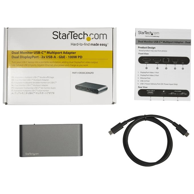 StarTech Adattatore Multi-Porta Usb-C per Doppio Monitor 2x4K DP 100W PD 3.0
