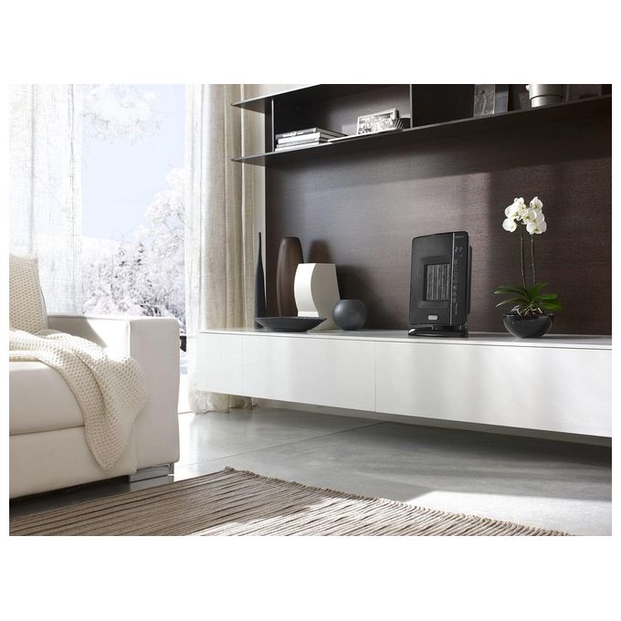 De'Longhi DCH7993ERBC - Termoventilatore ceramico da tavolo, potenza 2400 W, funzione oscillante, termostato regolabile, 3 livelli di riscaldamento, protezione anti-surriscaldamento, colore Nero