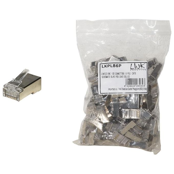 Link confezione 100 connettori 8 poli cat 6 schermato rj45 per cavo solido