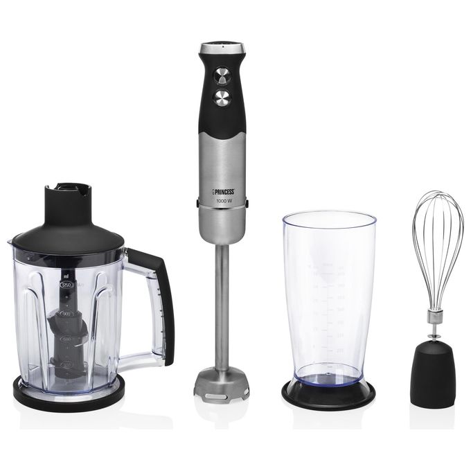 Princess 01.221221.01.001 Set mixer a immersione 1000 W con 4 lame e accessori colore Nero Acciaio inox