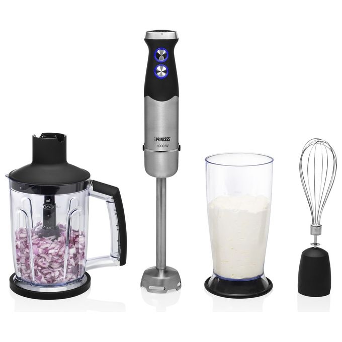Princess 01.221221.01.001 Set mixer a immersione 1000 W con 4 lame e accessori colore Nero Acciaio inox
