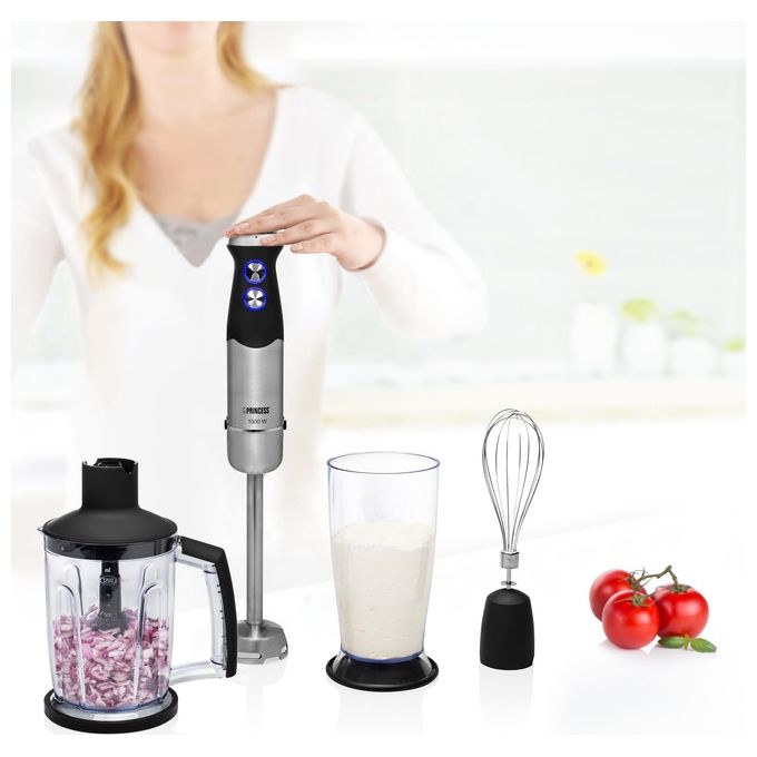 Princess 01.221221.01.001 Set mixer a immersione 1000 W con 4 lame e accessori colore Nero Acciaio inox