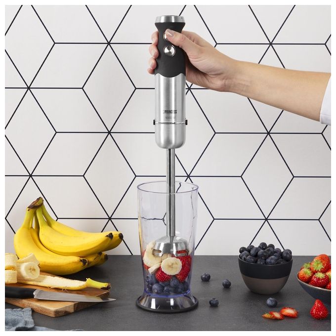 Princess 01.221221.01.001 Set mixer a immersione 1000 W con 4 lame e accessori colore Nero Acciaio inox