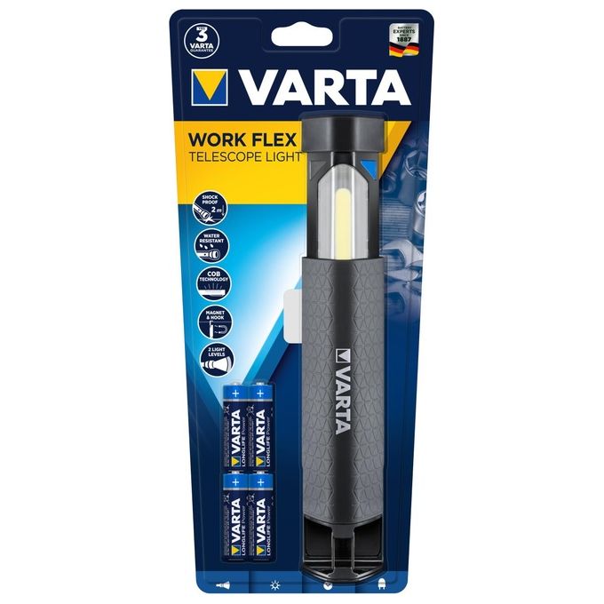 Varta Work Flex Torcia Elettrica con Supporto Magnetico Nero Cob Led