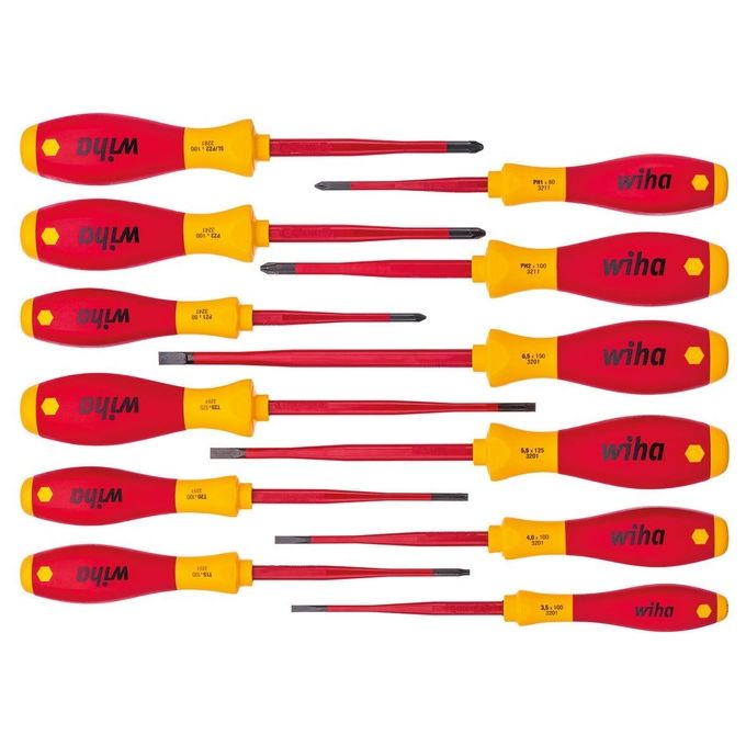 Wiha 3201K12 Set di Cacciaviti Elettrici SlimFix SoftFinish Nero 12 Tagli