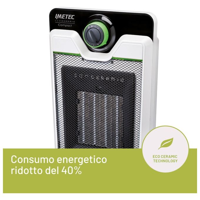 Imetec CFH1-100 Eco Ceramic Termoventilatore Ceramico 2000 W 3 Livelli Termostato Regolabile colore Bianco Nero