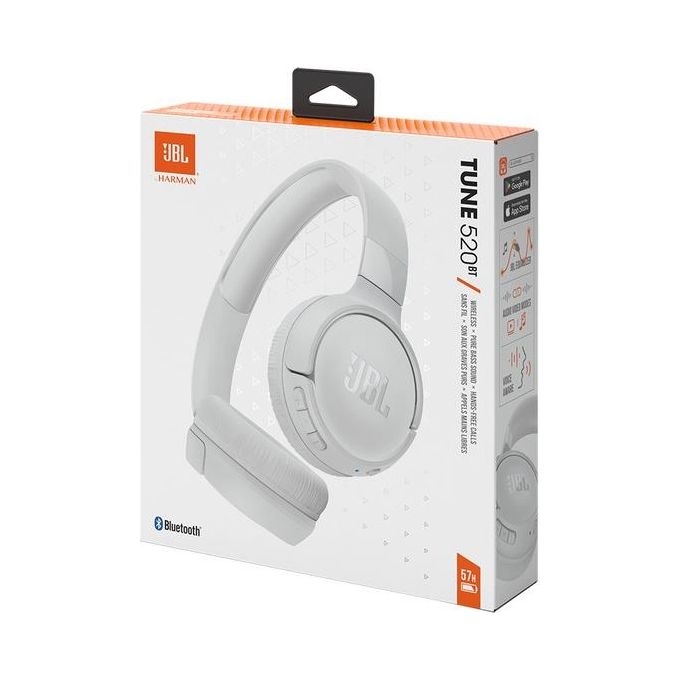 JBL JBLT520BTWHTEU Tune 520BT Cuffie On Ear Wireless Bluetooth 5.3 Pure Bass 57 ore Microfono Pieghevoli colore Bianco