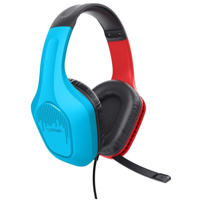 Trust GXT 416S Zirox Auricolare Cablato a Padiglione da Gaming Nero-Ciano-Rosso