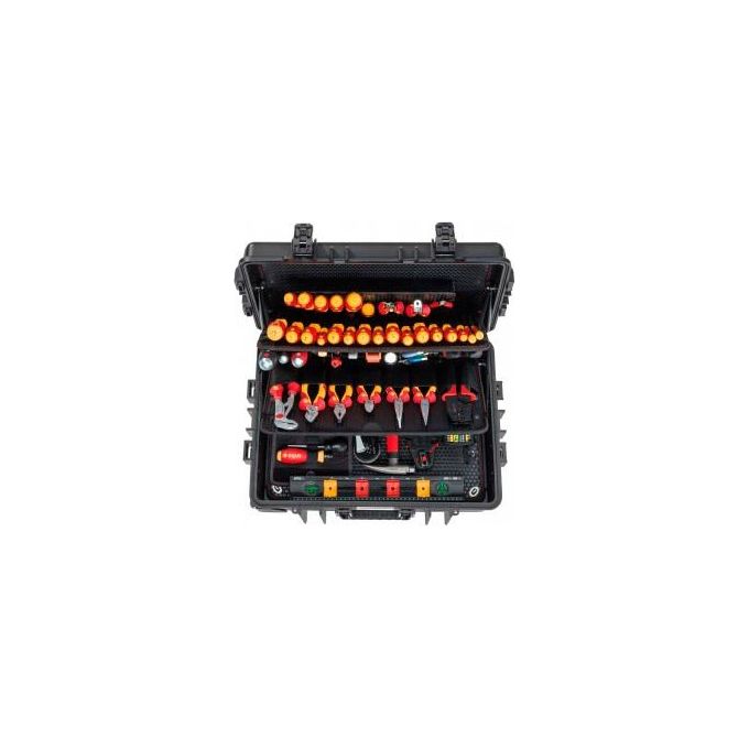 Wiha 9300704 Competence XXL II Set Attrezzi per Elettricista 115 pz VDE Isolati 1000 V AC con Valigetta in Plastica Robusta e Ammortizzatori a Gas colore Nero