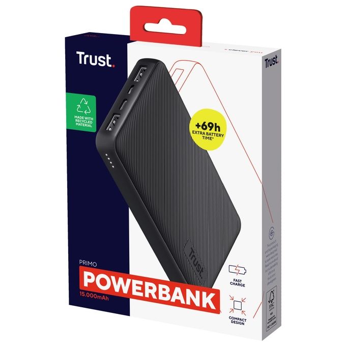 Trust Primo Powerbank Ioni di Litio 15000 Mah Nero
