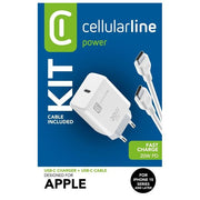Cellularline ACHIPHKITC2CPD20WW Charger Kit Caricabatterie USB-C 20W Power Delivery con Cavo USB-C 100 cm per iPhone 15 colore Bianco