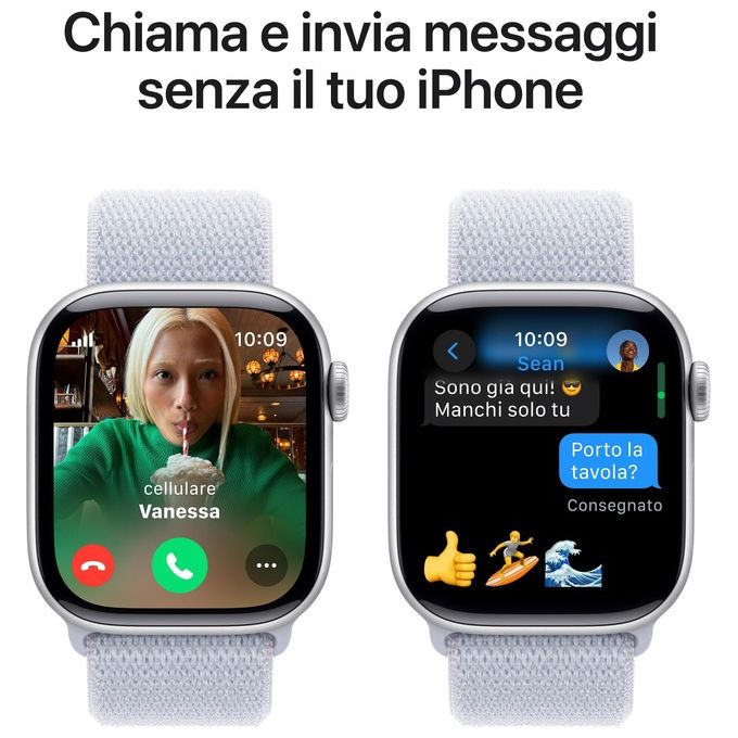 Apple MWX53QL-A Apple Watch Series 10 Smartwatch 42 mm GPS + Cellular con Cinturino Sport Loop colore Nuvola Azzurra