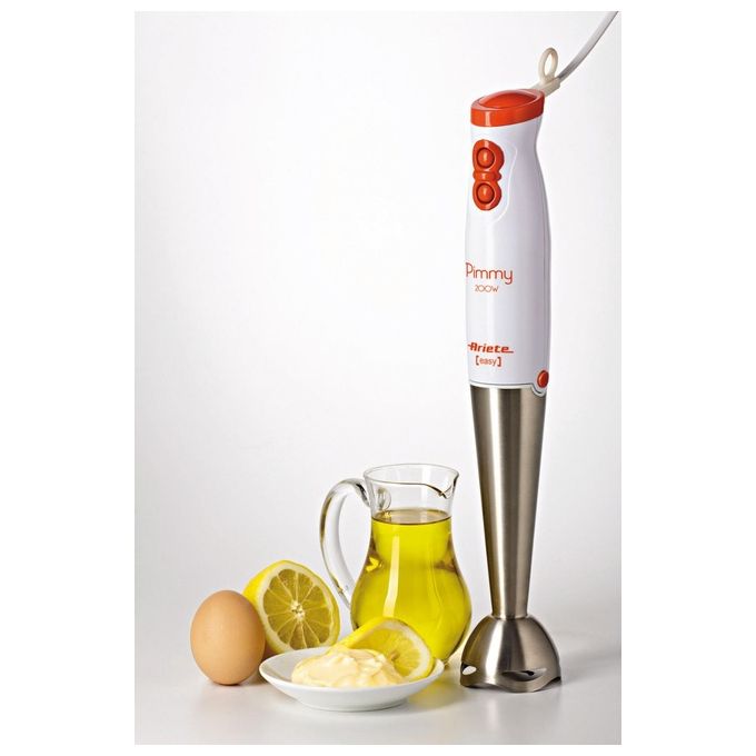 Ariete 881 Pimmy 200 Frullatore ad immersione 200 watt, Gambo staccabile in acciaio inox Bianco-Arancio e Acciaio Inox