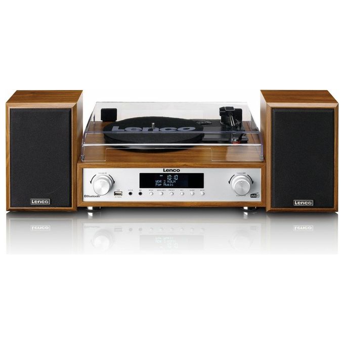Lenco MC-160WD Sistema Hi-Fi All-in-One Giradischi Cinghia Radio DAB+ FM Bluetooth 5.0 10W USB AUX colore Legno