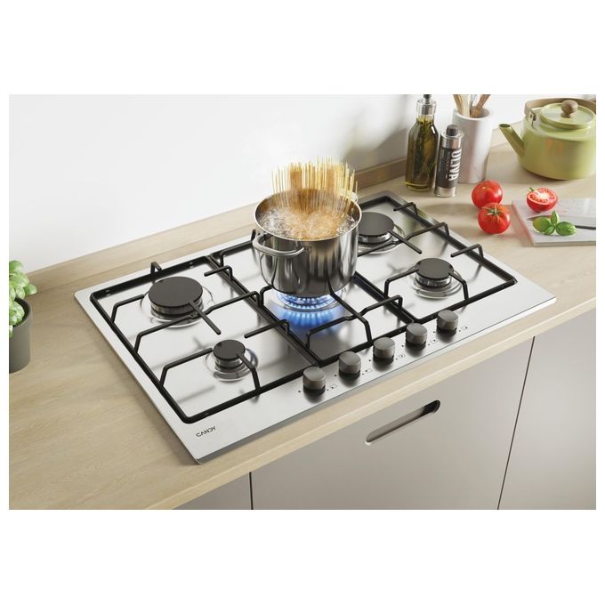 Candy Timeless CHW7X, Piano Cottura a Gas, 5 Fornelli, Acciaio Inox, da Incasso, 75 cm
