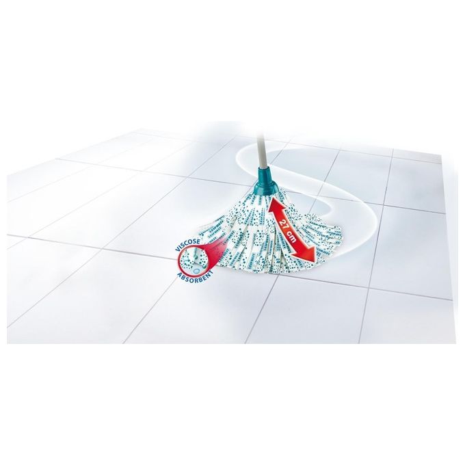 Leifheit 52068 Classic Mop Testina di Ricambio a Frange Viscosa 35 cm lavabile 60°C colore Turchese Bianco