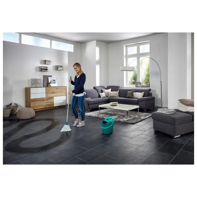 Leifheit 52068 Classic Mop Testina di Ricambio a Frange Viscosa 35 cm lavabile 60°C colore Turchese Bianco