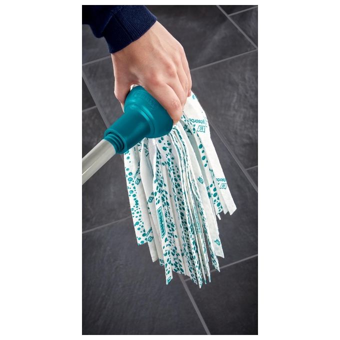 Leifheit 52068 Classic Mop Testina di Ricambio a Frange Viscosa 35 cm lavabile 60°C colore Turchese Bianco
