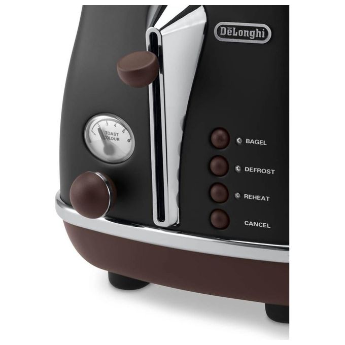 DeLonghi CTOV2103.BK Tostapane a 2 Scomparti Potenza 900 W Vintage Nero