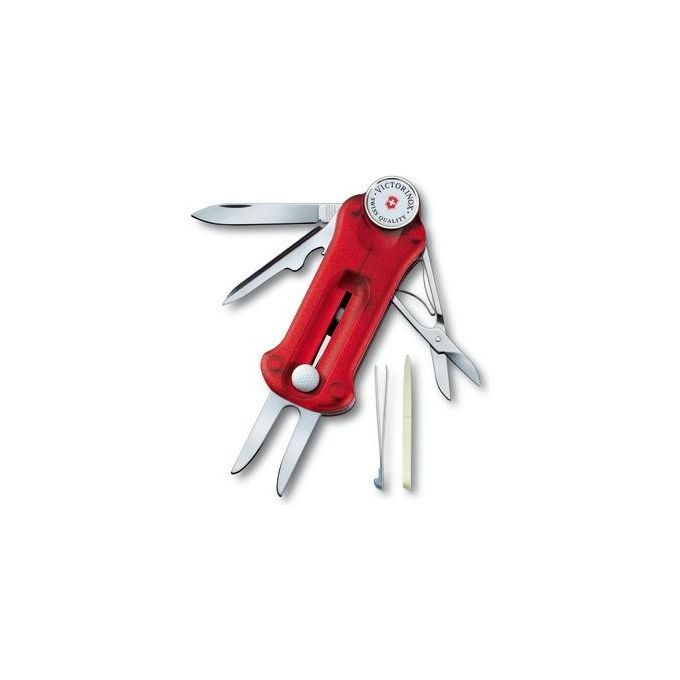 Victorinox 0.7052.T Golf Tool Coltello Multifunzione 10 Funzioni Lama Grande Rosso Trasparente