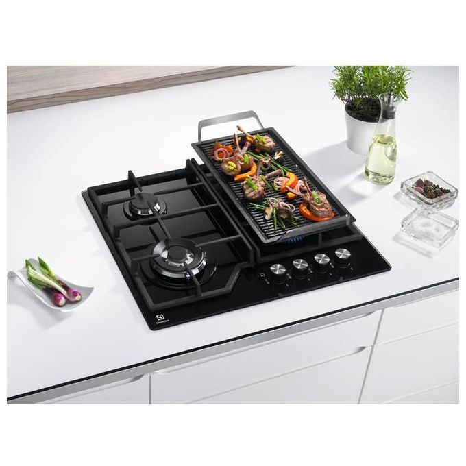 Electrolux EGM6343YAK Piano Cottura a Gas in Vetro Temperato 4 Fuochi Griglie in Ghisa SpeedBurner Bruciatore Tripla Corona 60 cm Nero