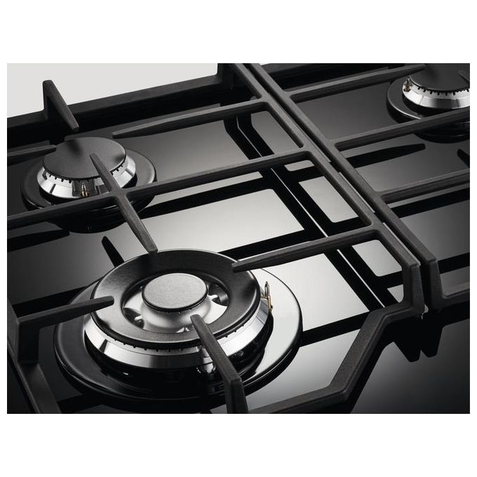 Electrolux EGM6343YAK Piano Cottura a Gas in Vetro Temperato 4 Fuochi Griglie in Ghisa SpeedBurner Bruciatore Tripla Corona 60 cm Nero