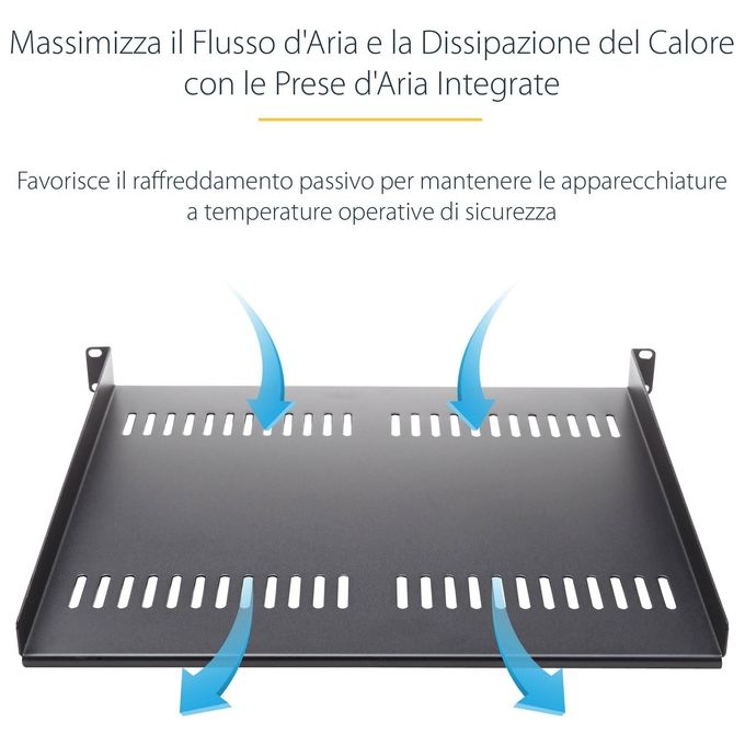 StarTech CABSHELFV1U Scaffale Rack 1U Ventilato Acciaio 20 Kg Profondita' 25 cm colore Nero