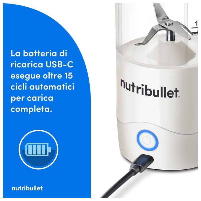 NutriBullet NBP003W Frullatore Portatile per Sportivi 0,475 L Ricaricabile USB-C Tritaghiaccio senza BPA colore Bianco