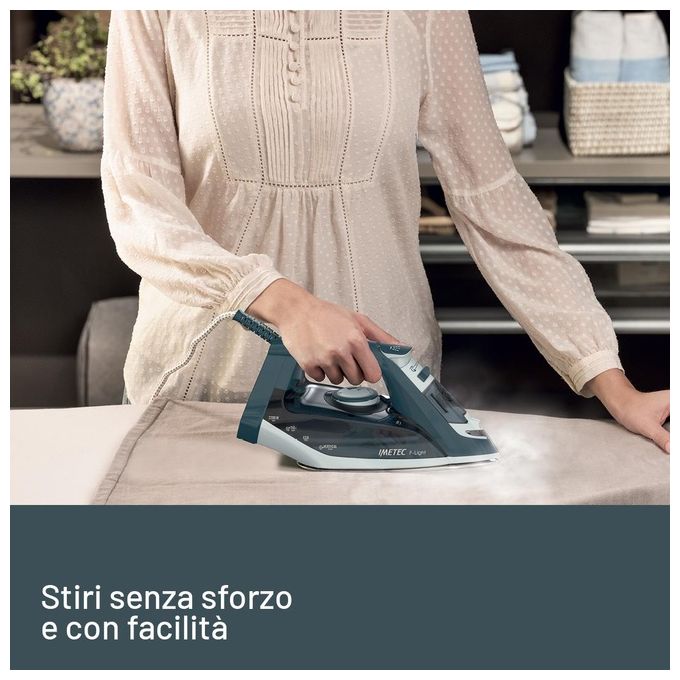 Imetec 9041 F-Light Ferro da Stiro a Vapore Piastra Glide Ceramic 2200 W Colpo Vapore 150 g colore Blu
