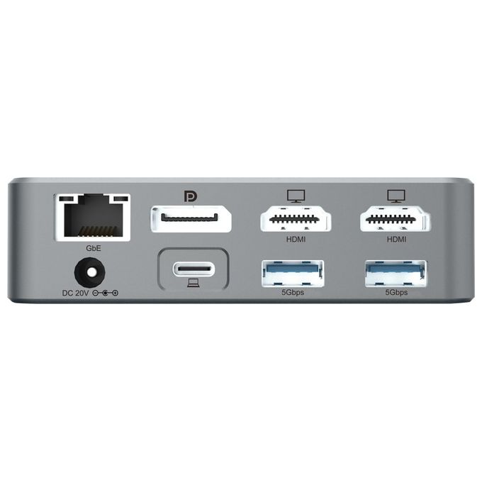 Conceptronic DONN25G Docking Station 15 in 1 con DisplayLink USB 3.2 Gen 2 Tripla Uscita Video 4K60Hz 2 HDMI 1 DisplayPort 2 USB-C 10 Gbps 2 USB-A 10 Gbps 2 USB-A 5 Gbps Lettore SD MicroSD Ethernet Gigabit Alimentazione USB PD 100W colore Argento