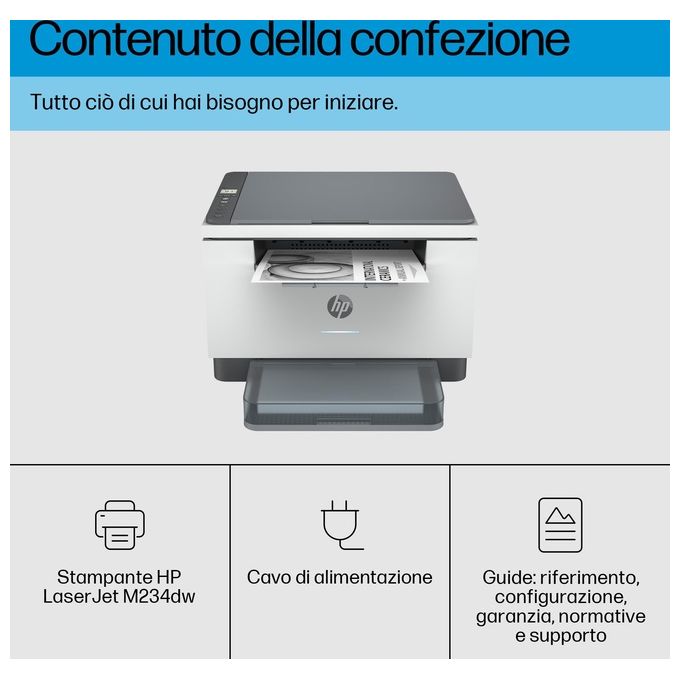 HP 6GW99F LaserJet M234dw Stampante Multifunzione Laser A4 Mono 29 ppm Wi-Fi Ethernet USB colore Grigio