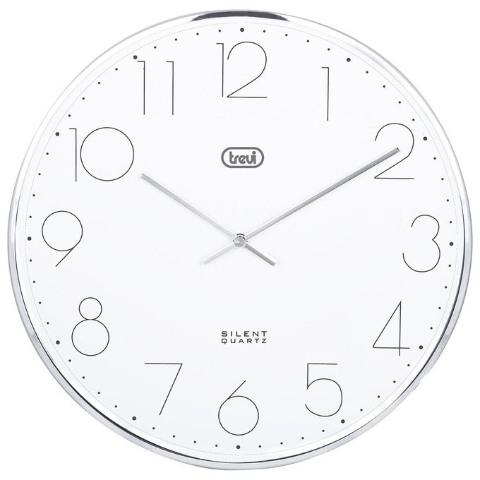 Trevi OM 3512 S Orologio da Parete Analogico Quarzo Diametro 30 cm Vetro Curvo Antiriflesso Lancette Metallo Movimento Sweep colore Silver