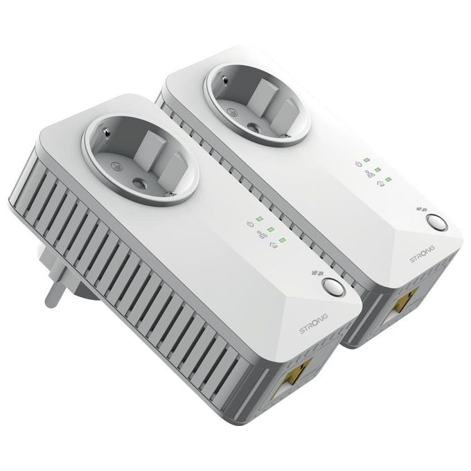 Strong POWERL600DUOEUV2 Powerline 600 v2 Kit Adattatori HomePlug AV2 600 Mbps Presa Integrata Porta LAN 100 Mbps
