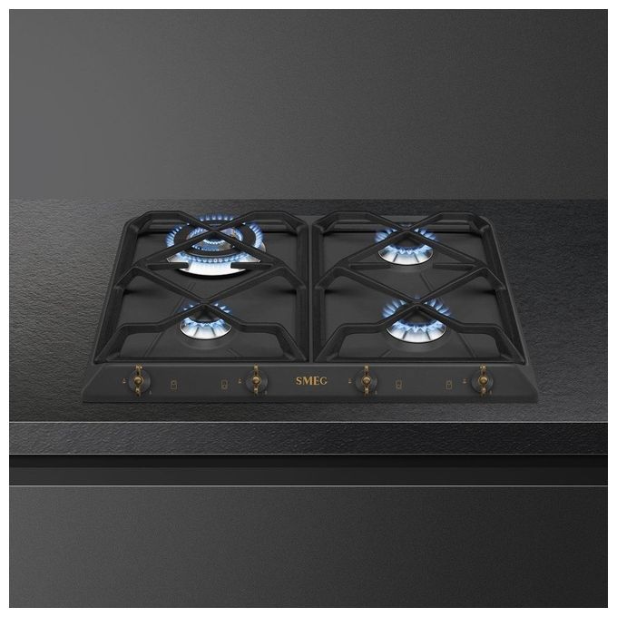 Smeg SRV864AOGH Piano Cottura a Gas 4 Zone Griglie in Ghisa Estetica Coloniale 60 cm Antracite