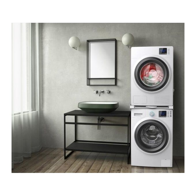 Meliconi 656124 Torre Green Kit di Sovrapposizione per Lavatrice e Asciugatrice Universale ABS con Ripiano in Legno FSC e Cinghia di Sicurezza 6 m (60.4x55 cm) colore Bianco