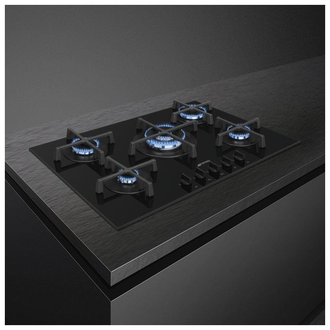 Smeg PV275B Selezione Piano cottura a Gas 72 cm 5 fuochi vetro griglie ghisa accensione automatica colore Nero
