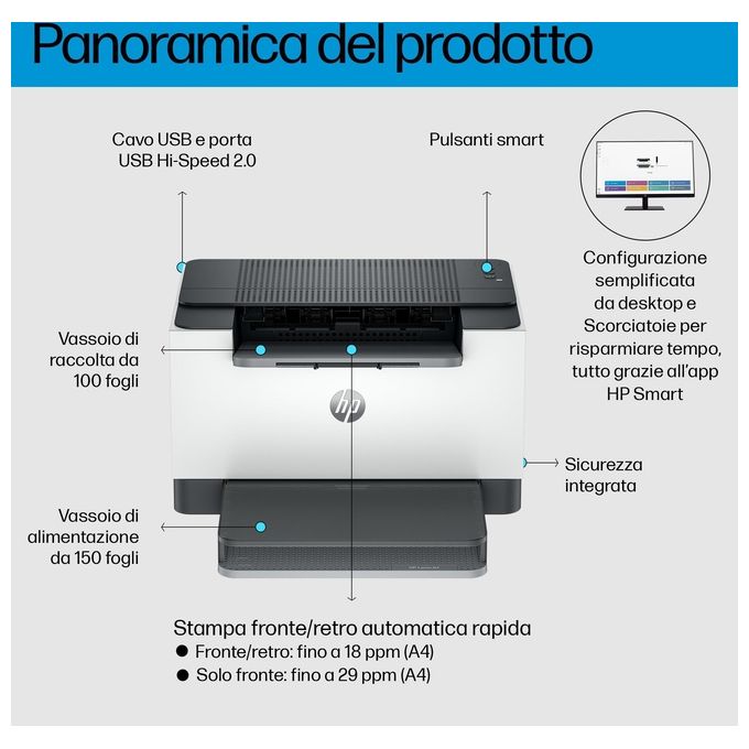 HP 8J9L0F#B19 Stampante LaserJet M209d Monocromatica Velocita' 29 ppm Stampa Fronte Retro Automatica Risoluzione 600 x 600 DPI colore Nero Bianco
